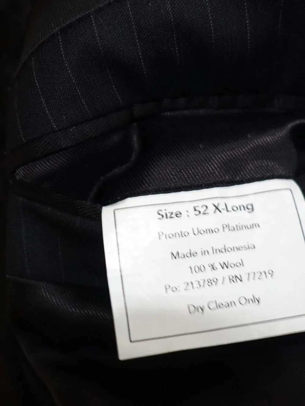 Pronto Uomo Mens Pinstripe 2 Button Suit Size 46 X-Long 40 x 34.5 Dark Gray 46XL